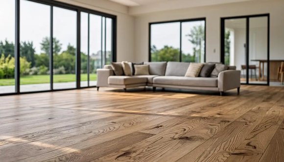 Luxury vinyl plank flooring installed in a modern living room, demonstrating the natural wood-look finish and seamless plank installation that rigid core LVP provides.