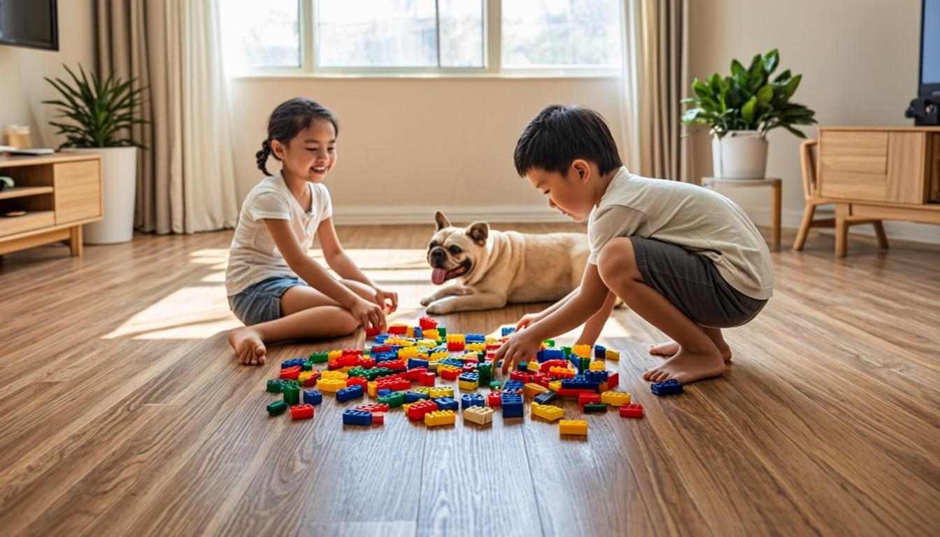 AC4-rated laminate flooring in a family room — durable and budget-friendly