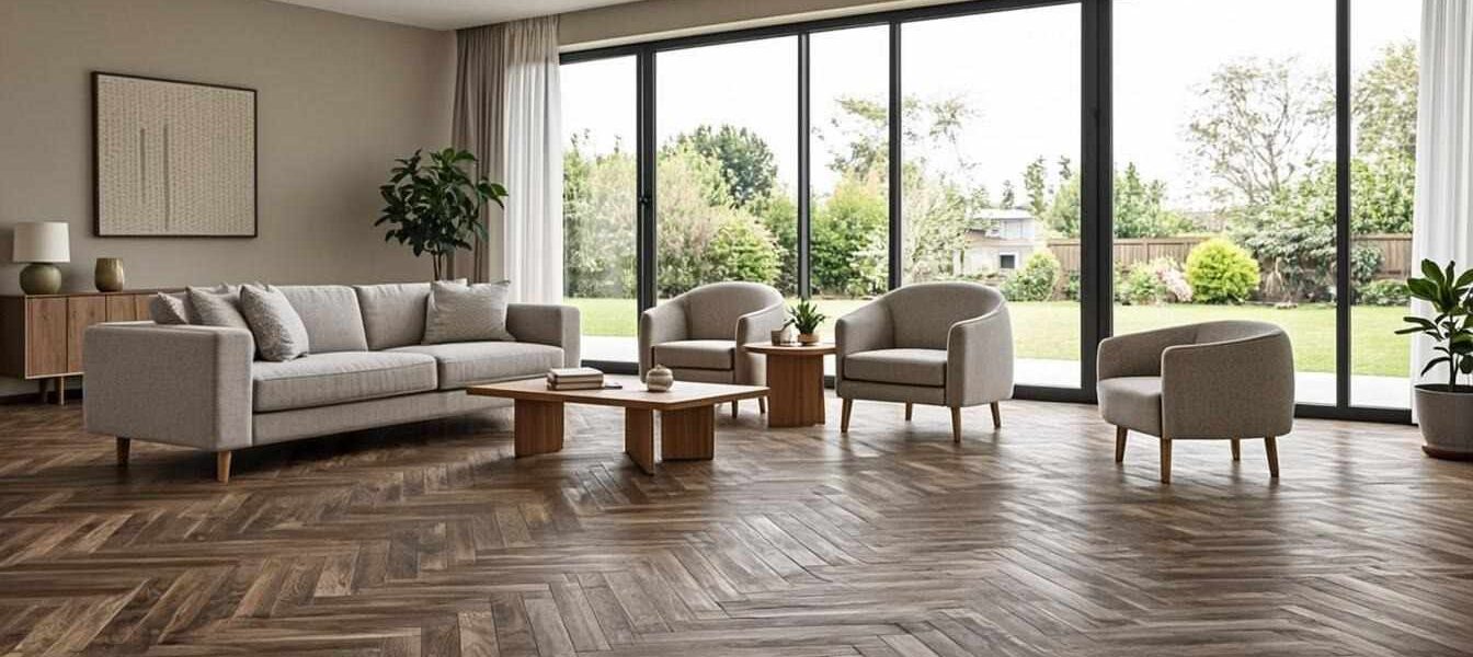 Wide plank vinyl flooring in a herringbone pattern — one of the most requested design trends in modern homes